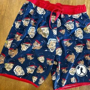Men's Navy & Red Printed Swim Trunks